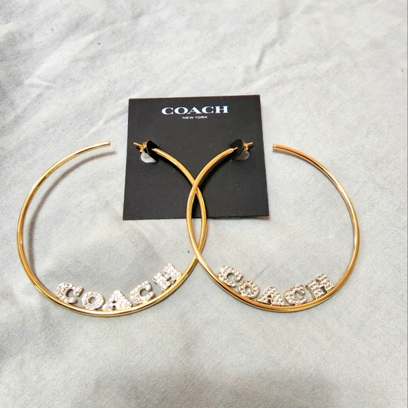 Coach x JLo Large Gold Hoop Earrings with Pave Crystals - Picture 7 of 13